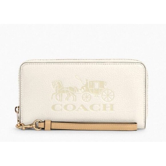 New Coach C3548 Long Zip Around Pebble Leather wallet Chalk / Vanilla Cream - Picture 1 of 2